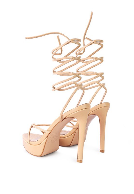 BONDAGE HIGH HEEL LACE UP SANDALS - NUTRAL ATTIRE