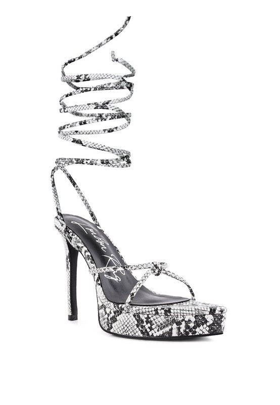 BONDAGE HIGH HEEL LACE UP SANDALS - NUTRAL ATTIRE