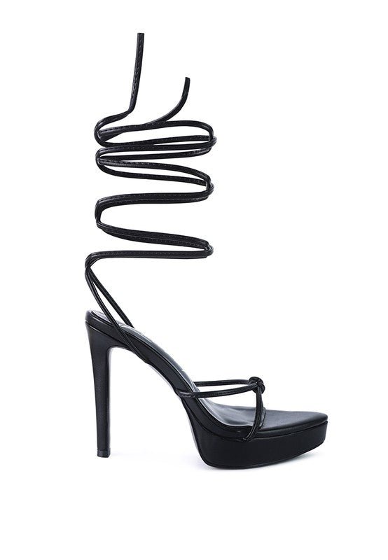 BONDAGE HIGH HEEL LACE UP SANDALS - NUTRAL ATTIRE