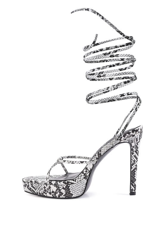 BONDAGE HIGH HEEL LACE UP SANDALS - NUTRAL ATTIRE