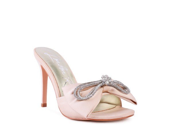 BRAG IN Crystal Bow Satin High Heeled Sandals - NUTRAL ATTIRE