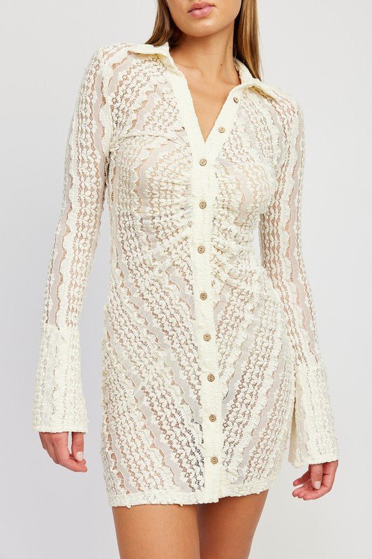 BUTTON DOWN LACE DRESS - NUTRAL ATTIRE