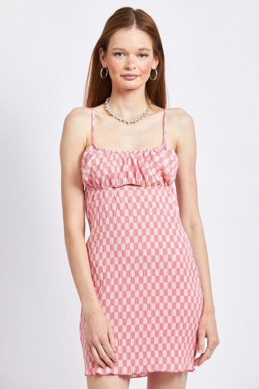 CHIKITA SPAGHETTI STRAP MINI PLAID DRESS PINK - NUTRAL ATTIRE