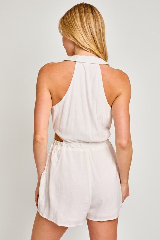 Collared Sleeveless Romper - NUTRAL ATTIRE