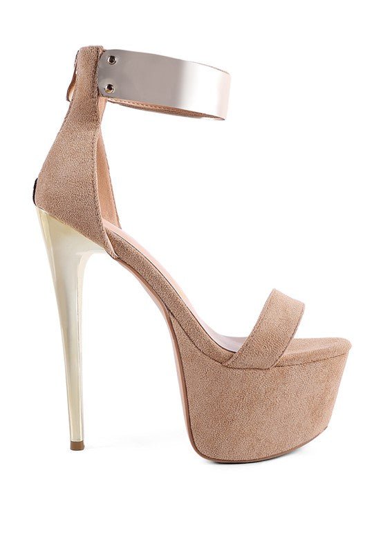 COSMO GIRL METAL BAND HIGH HEELED SANDALS - NUTRAL ATTIRE