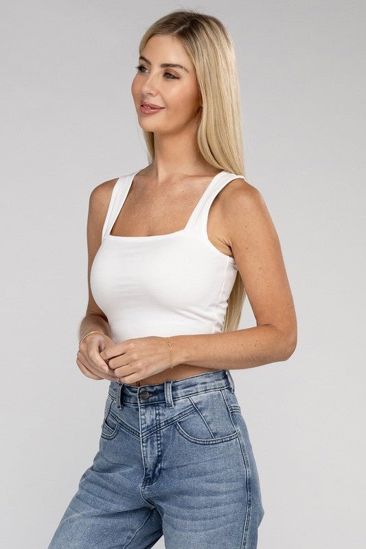 Cotton Square Neck Cropped Cami Top - NUTRAL ATTIRE