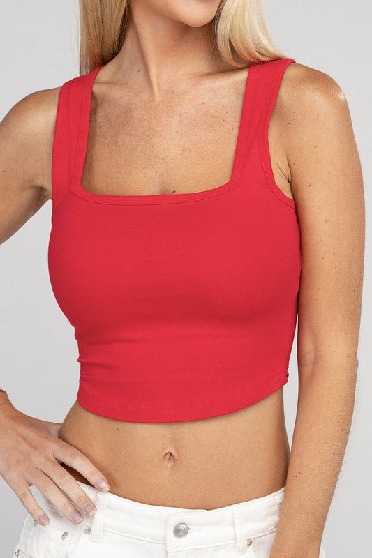 Cotton Square Neck Cropped Cami Top - NUTRAL ATTIRE