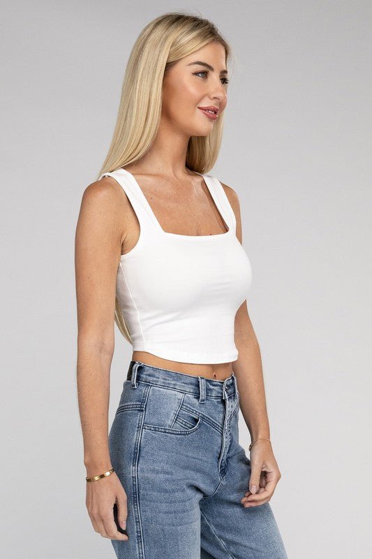 Cotton Square Neck Cropped Cami Top - NUTRAL ATTIRE