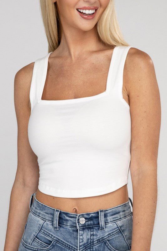 Cotton Square Neck Cropped Cami Top - NUTRAL ATTIRE