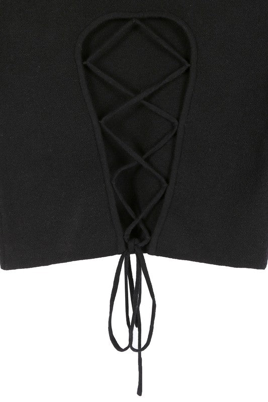 Cross back Mock neck lace - up open back top black - NUTRAL ATTIRE