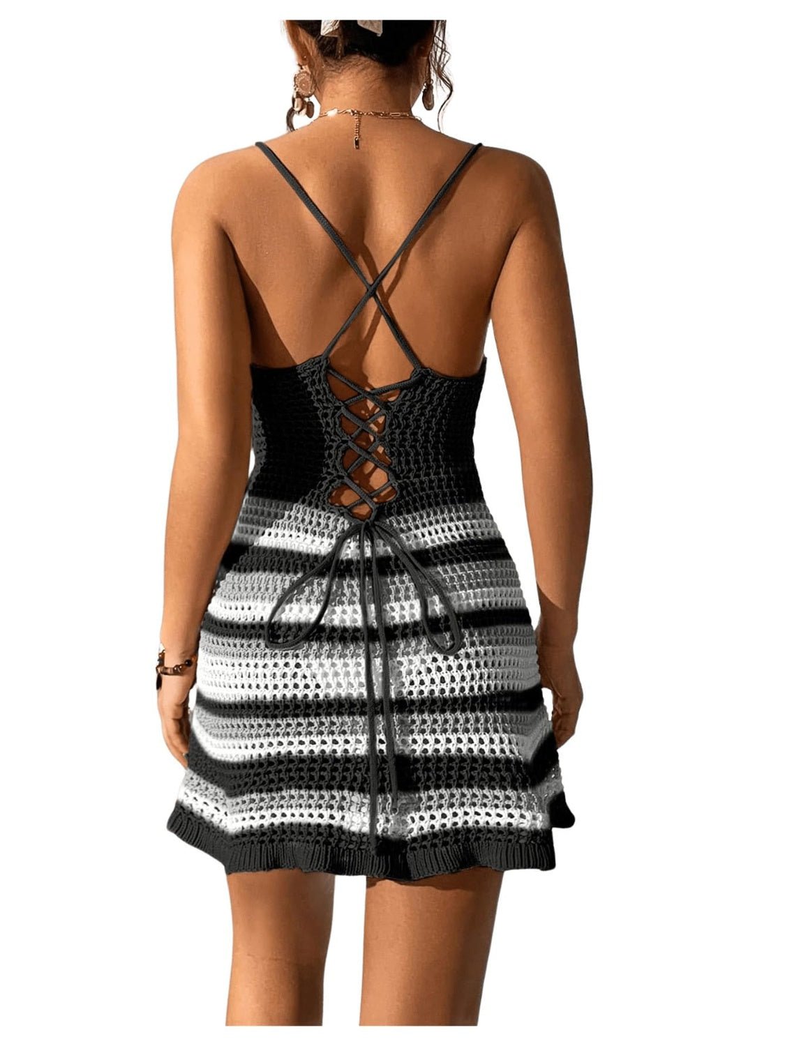 Cutout Striped Spaghetti Strap Cover Up Dress - NUTRAL ATTIRE