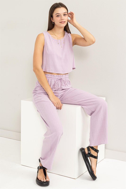 D - Linen Blended Top and Pants Set - NUTRAL ATTIRE