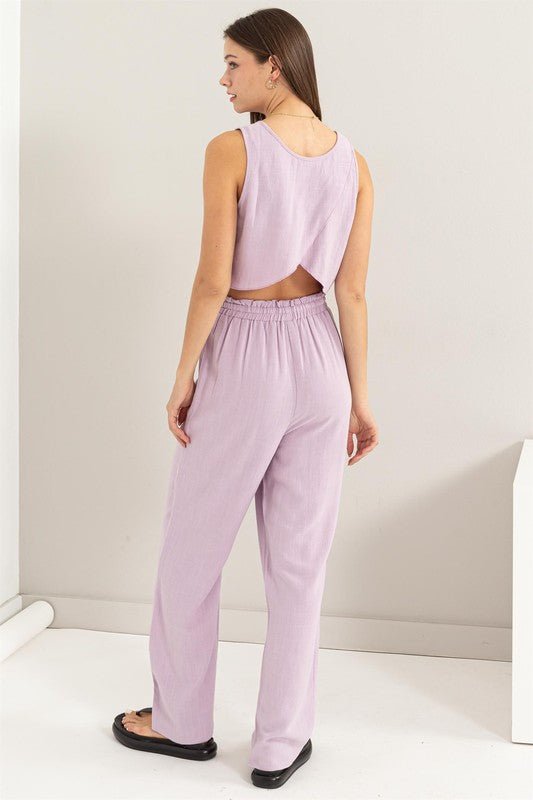 D - Linen Blended Top and Pants Set - NUTRAL ATTIRE