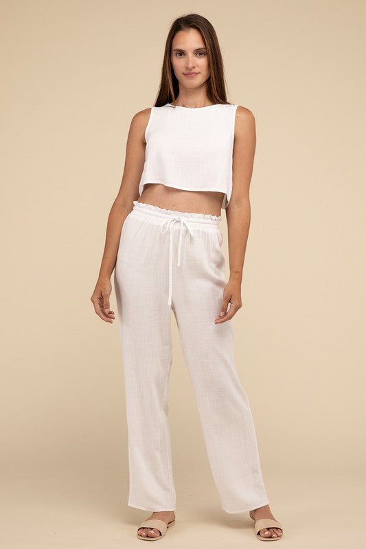 D - Linen Blended Top and Pants Set - NUTRAL ATTIRE