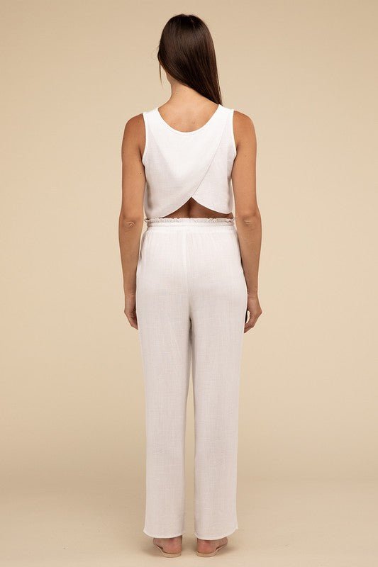 D - Linen Blended Top and Pants Set - NUTRAL ATTIRE