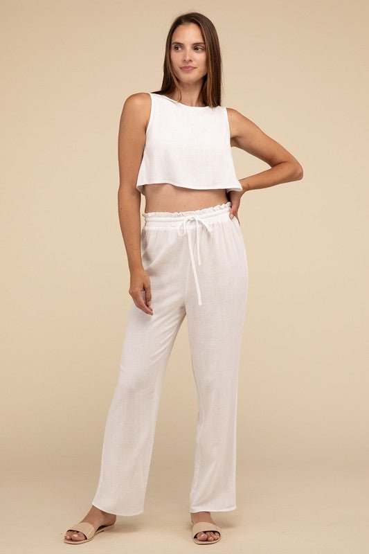 D - Linen Blended Top and Pants Set - NUTRAL ATTIRE