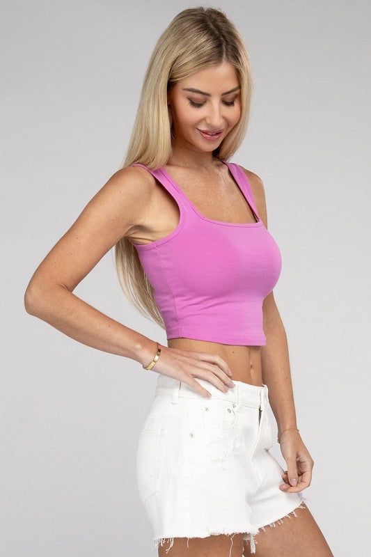 Cotton Square Neck Cropped Cami Top - NUTRAL ATTIRE