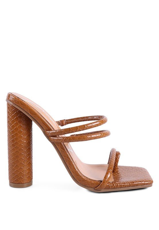DANDELION HIGH BLOCK HEELED CROC SANDALS - NUTRAL ATTIRE