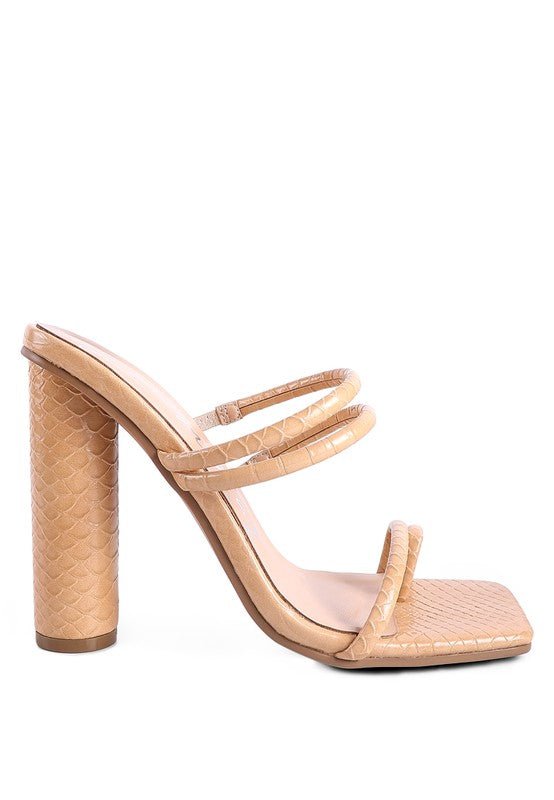 DANDELION HIGH BLOCK HEELED CROC SANDALS - NUTRAL ATTIRE