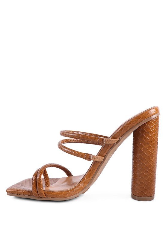 DANDELION HIGH BLOCK HEELED CROC SANDALS - NUTRAL ATTIRE