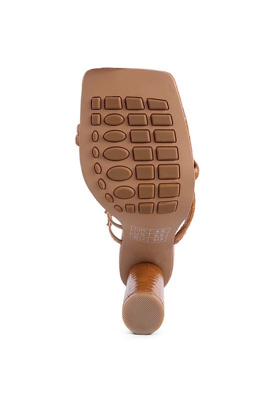 DANDELION HIGH BLOCK HEELED CROC SANDALS - NUTRAL ATTIRE