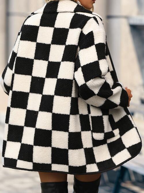 Double Take Full Size Checkered Button Front Coat with Pockets - NUTRAL ATTIRE