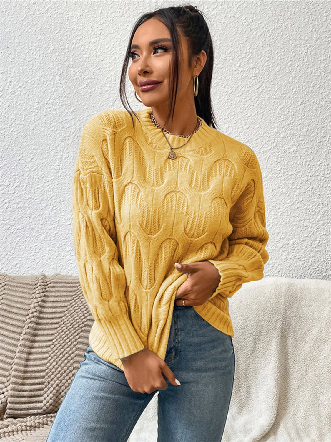 Drippy Round Neck Long Sleeve Sweater - NUTRAL ATTIRE