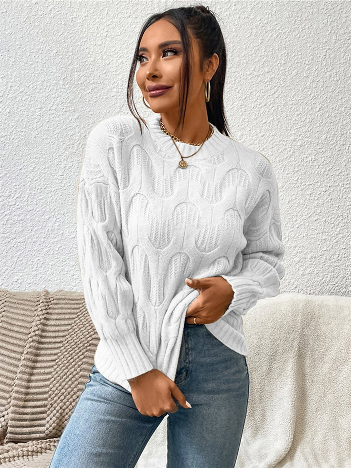 Drippy Round Neck Long Sleeve Sweater - NUTRAL ATTIRE