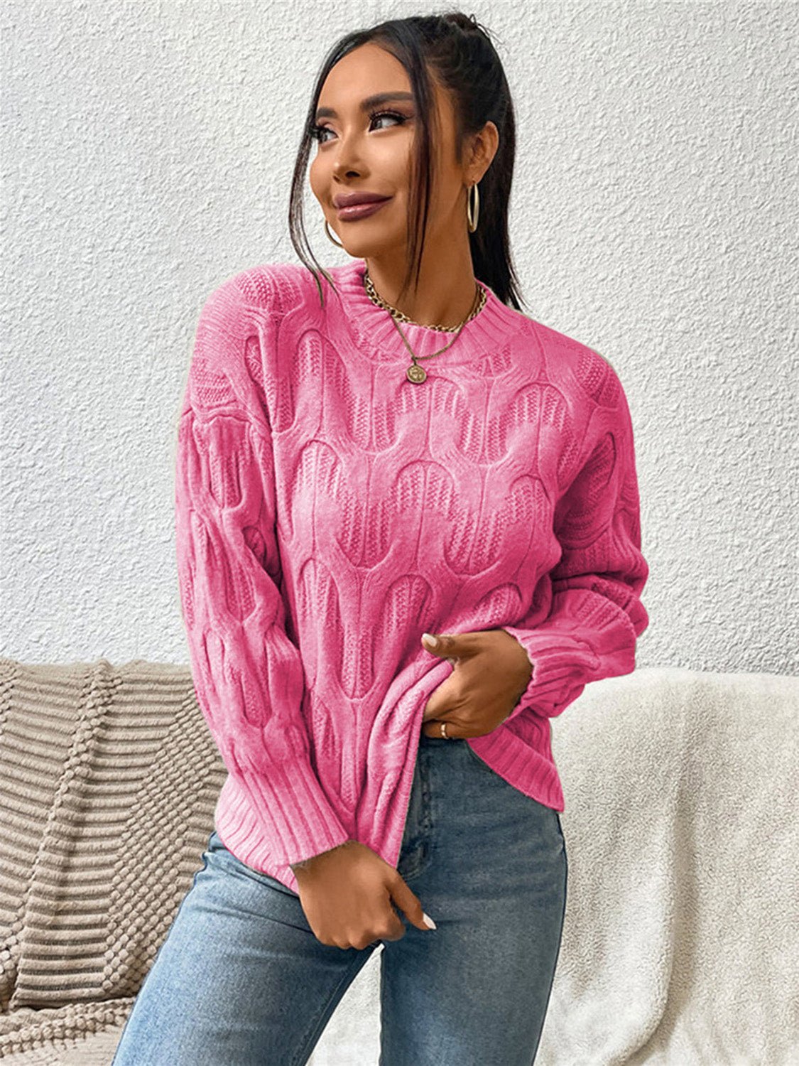 Drippy Round Neck Long Sleeve Sweater - NUTRAL ATTIRE