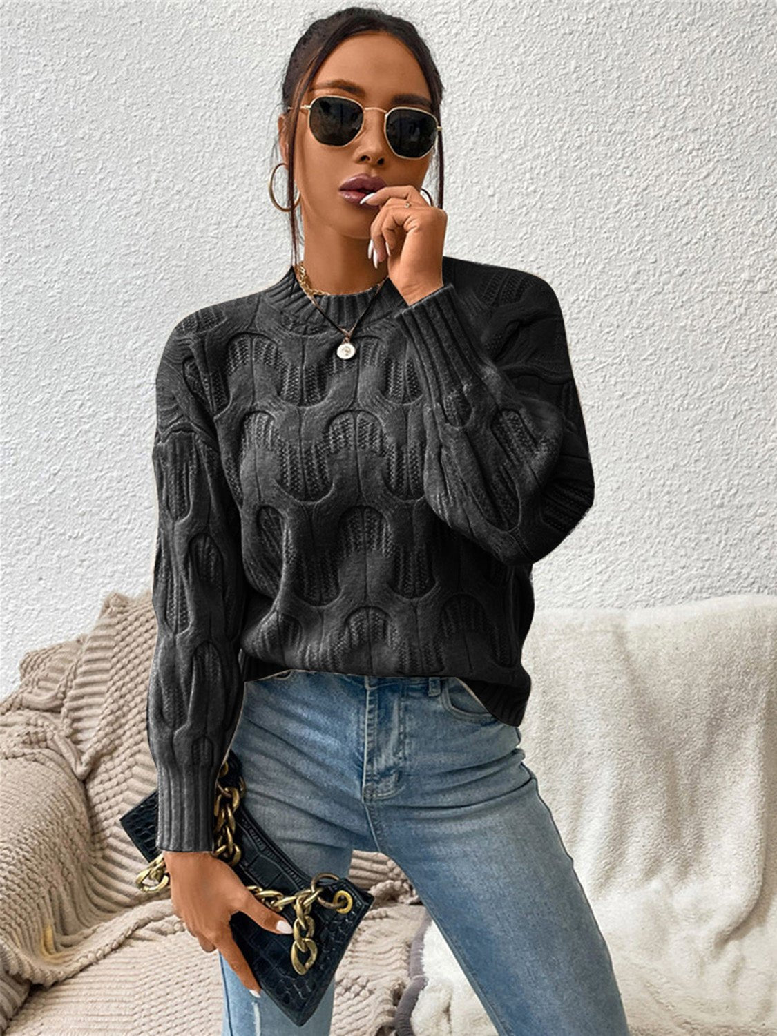 Drippy Round Neck Long Sleeve Sweater - NUTRAL ATTIRE