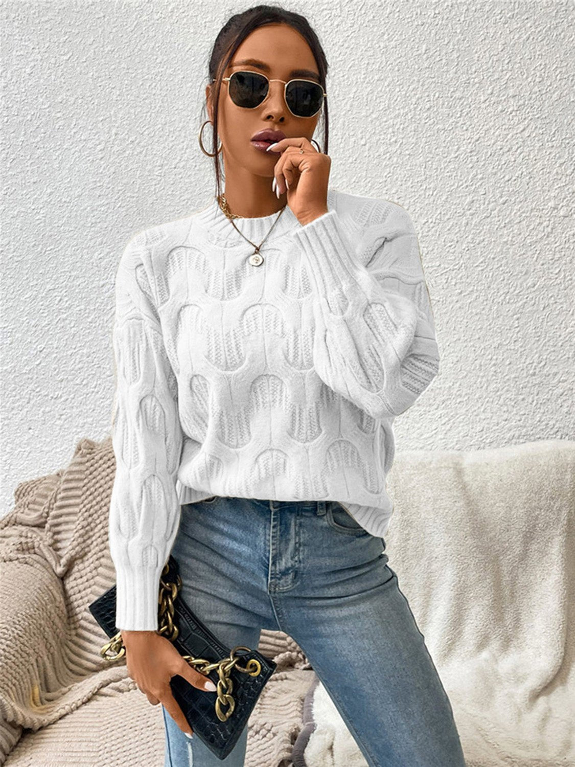 Drippy Round Neck Long Sleeve Sweater - NUTRAL ATTIRE