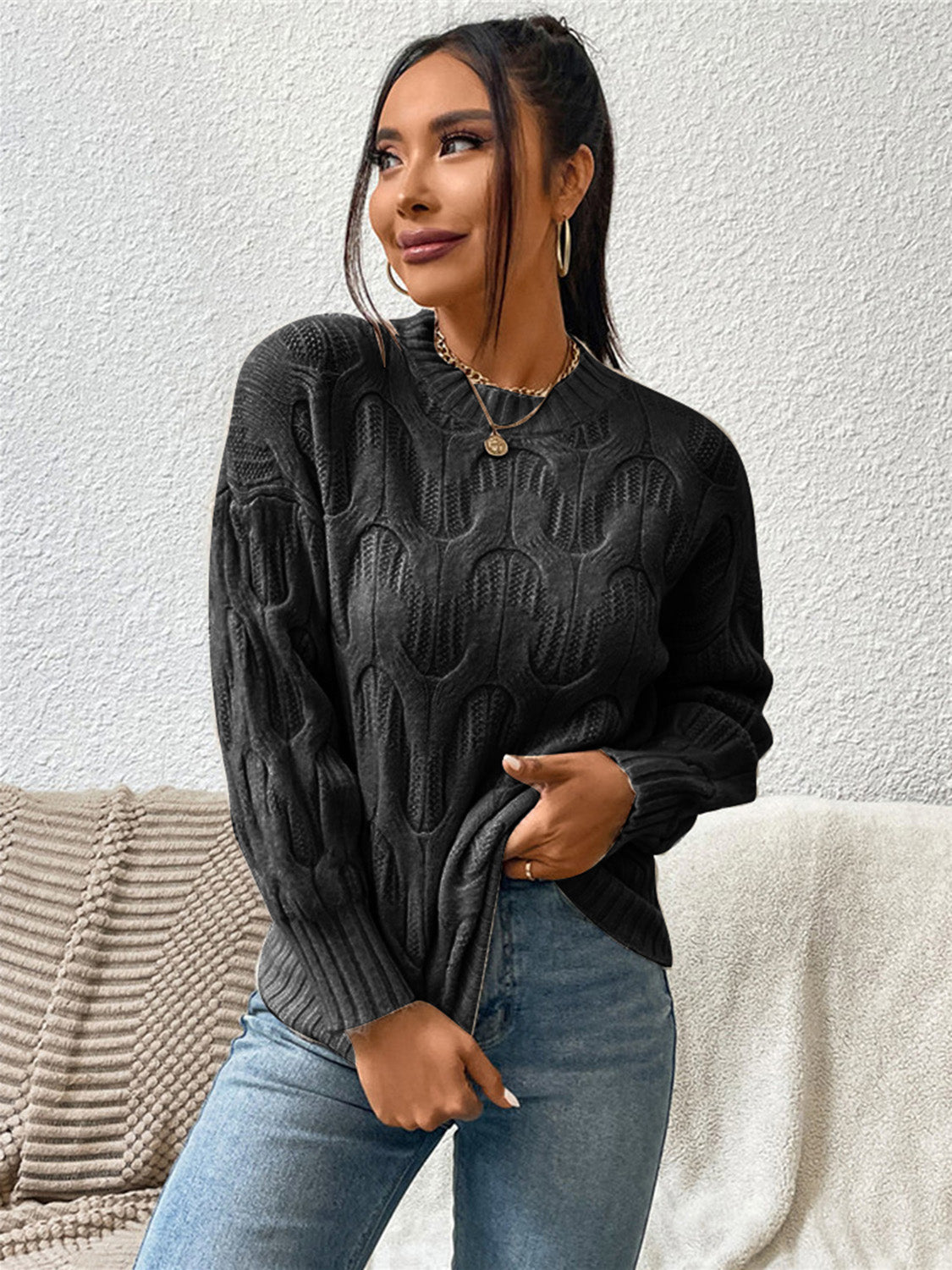 Drippy Round Neck Long Sleeve Sweater - NUTRAL ATTIRE