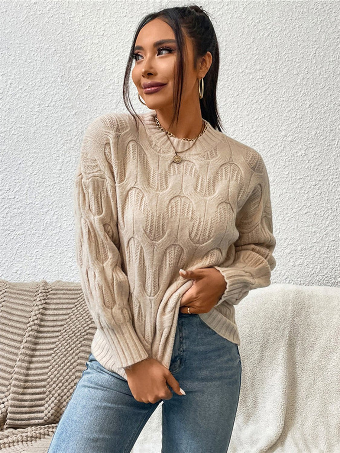 Drippy Round Neck Long Sleeve Sweater - NUTRAL ATTIRE