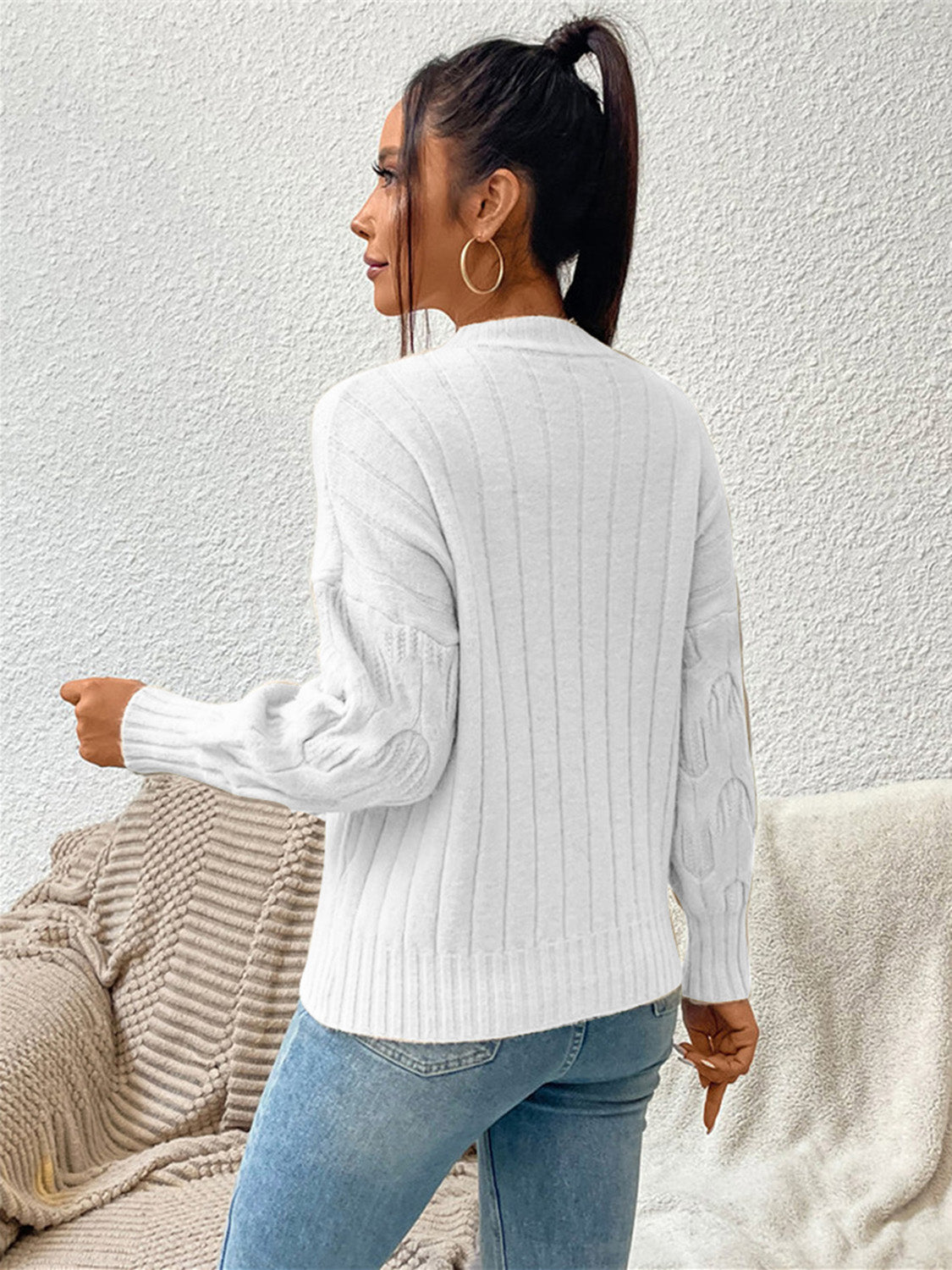 Drippy Round Neck Long Sleeve Sweater - NUTRAL ATTIRE