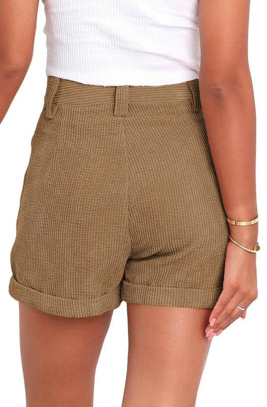 Elly High waisted corduroy shorts khaki - NUTRAL ATTIRE