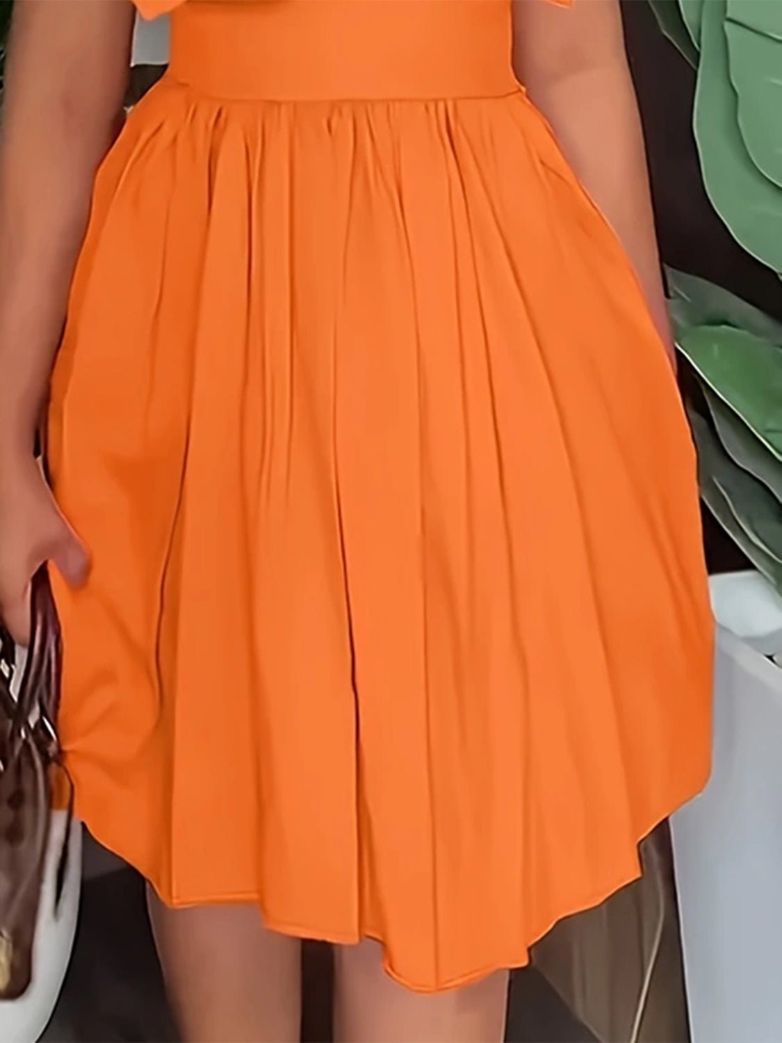 Fiona Plus Size Ruffled Collared Neck Cap Sleeve Dress Orange - NUTRAL ATTIRE