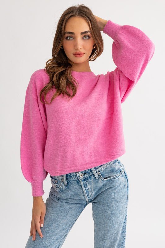 Fuzzy Sweater with Back Ruching - NUTRAL ATTIRE