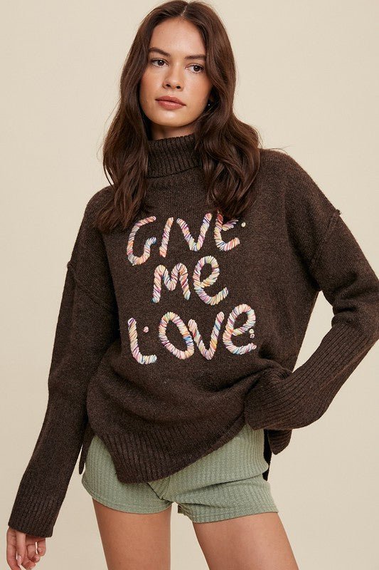 Give Me Love Stitched Mock Neck Sweater - NUTRAL ATTIRE