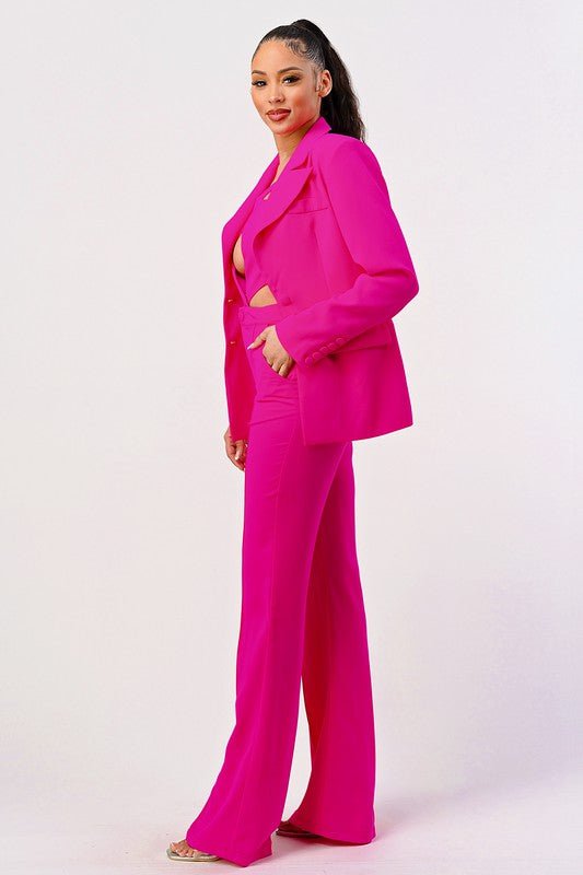 Hot pink sexy cutout two pcs suit - NUTRAL ATTIRE