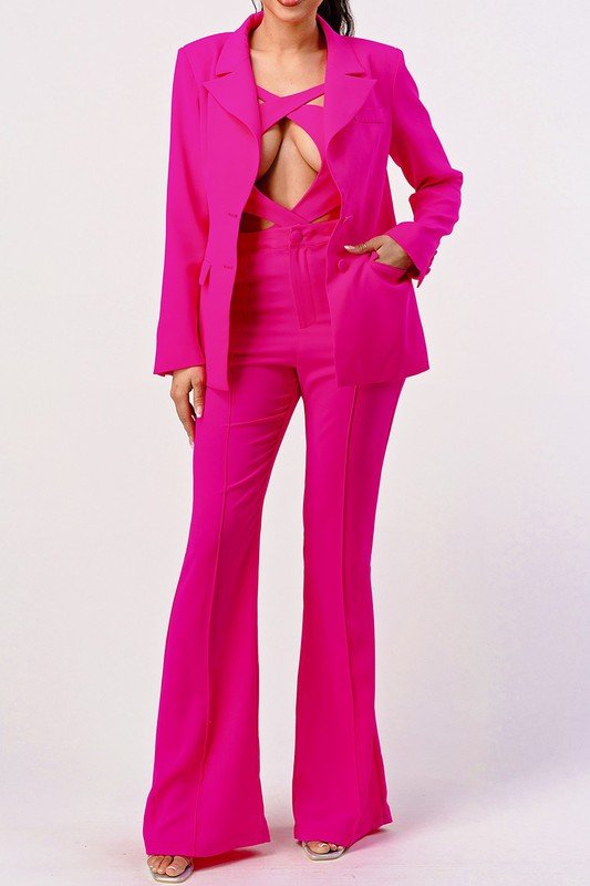 Hot pink sexy cutout two pcs suit - NUTRAL ATTIRE