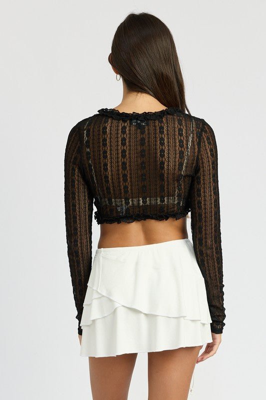 LACE CARDIGAN WITH RUFFLE DETAIL - NUTRAL ATTIRE