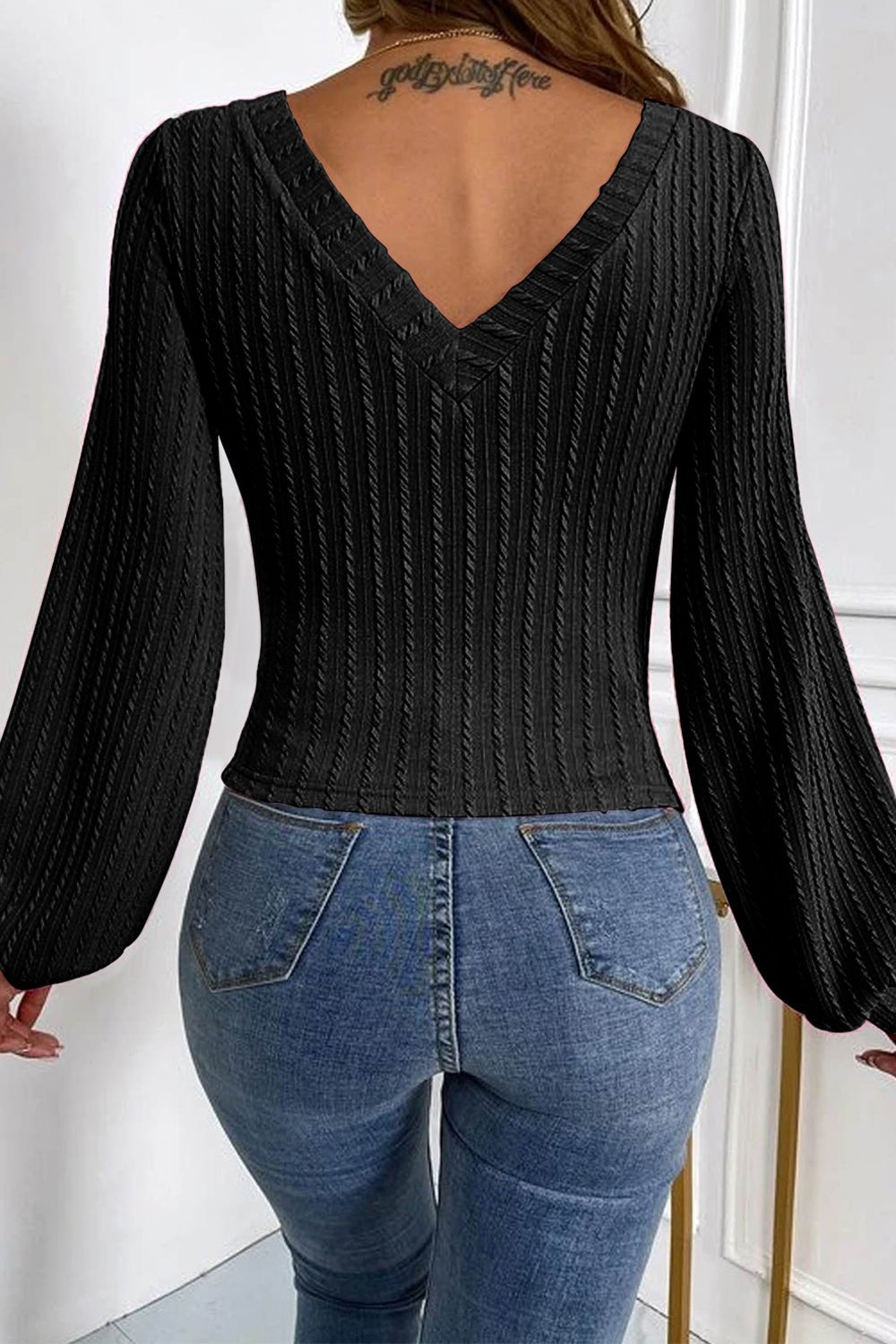 Lana V - Neck Long Sleeve Knit Top - NUTRAL ATTIRE