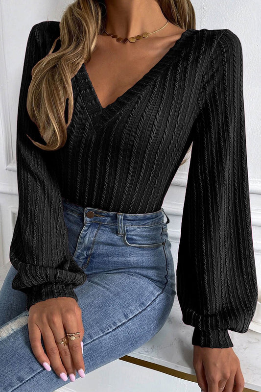 Lana V - Neck Long Sleeve Knit Top - NUTRAL ATTIRE