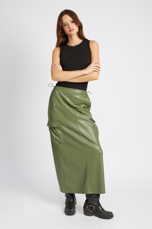 LEATHER CARGO MAXI SKIRT - NUTRAL ATTIRE