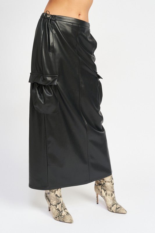 LEATHER CARGO MAXI SKIRT - NUTRAL ATTIRE