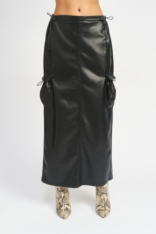 LEATHER CARGO MAXI SKIRT - NUTRAL ATTIRE