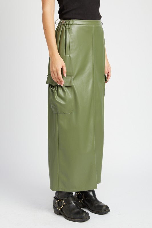 LEATHER CARGO MAXI SKIRT - NUTRAL ATTIRE