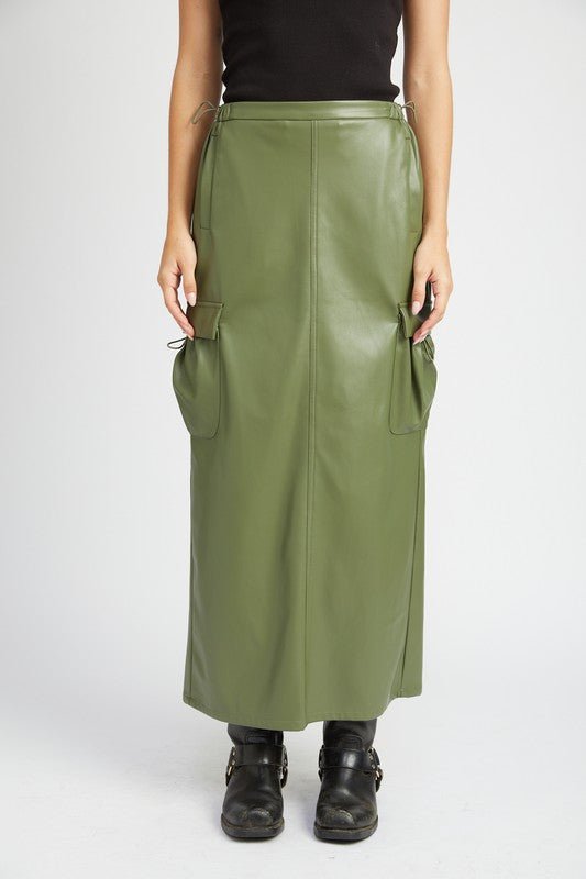 LEATHER CARGO MAXI SKIRT - NUTRAL ATTIRE