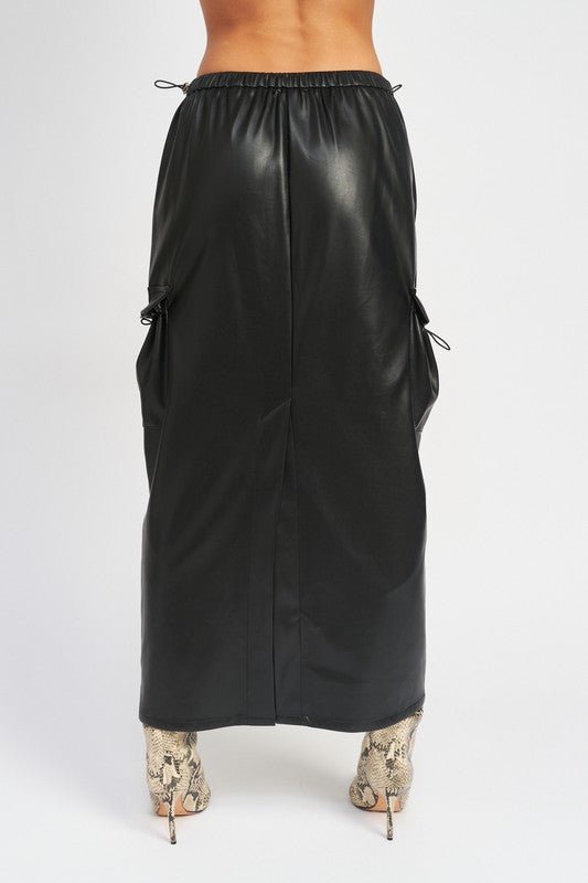 LEATHER CARGO MAXI SKIRT - NUTRAL ATTIRE