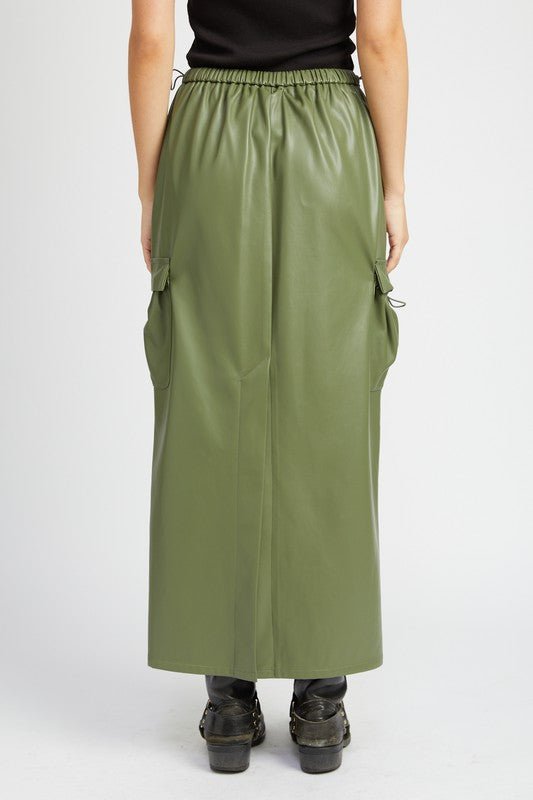 LEATHER CARGO MAXI SKIRT - NUTRAL ATTIRE